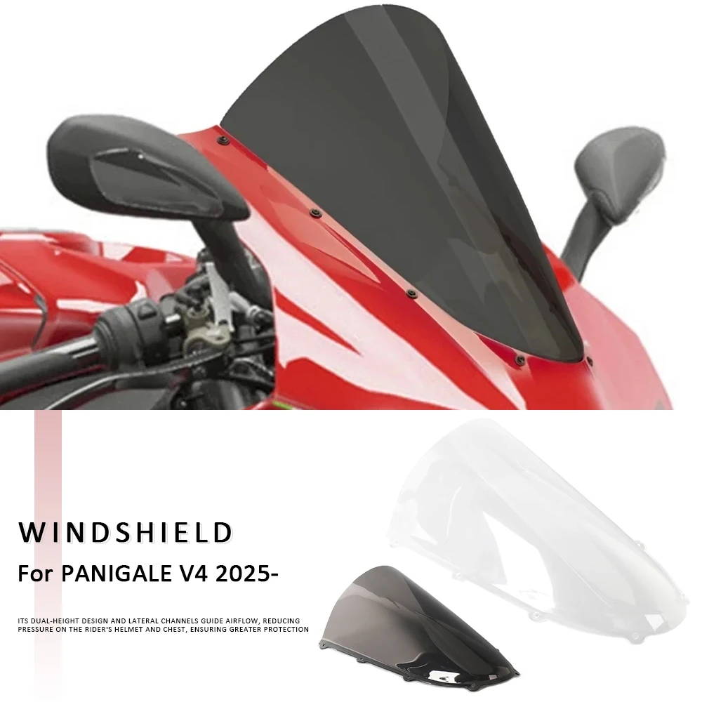 Braune Transparente Neue Motorrad-Zubehörteile Doppelblasen-Windschutzscheibe für Ducati Panigale V4 V4S V4R 2025 2026
