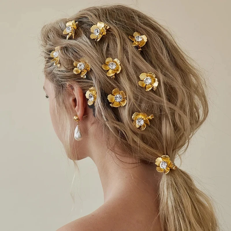 10Pce Flower Crystal Hair Clips For Women Hairpins Girls Side Bangs Clips Flower Barrette Hawaiian Wedding Party Bag Hat Accesso