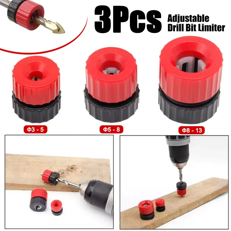 Collier d'arrêt de profondeur de foret réglable, 3 à 13mm, Guide de profondeur de foret, arrêt assure une perçage cohérente pour un outil de perçage précis, 3 pièces