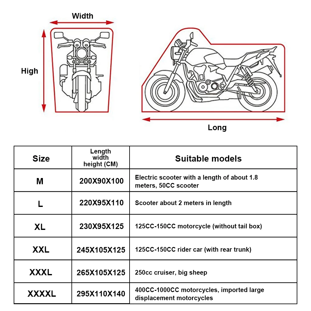 Motorradabdeckung für alle Jahreszeiten, wasserdicht, universeller Outdoor-Schutz gegen Staubreste, UV-Schutz, 210D dickes Oxford, M-XXXXL