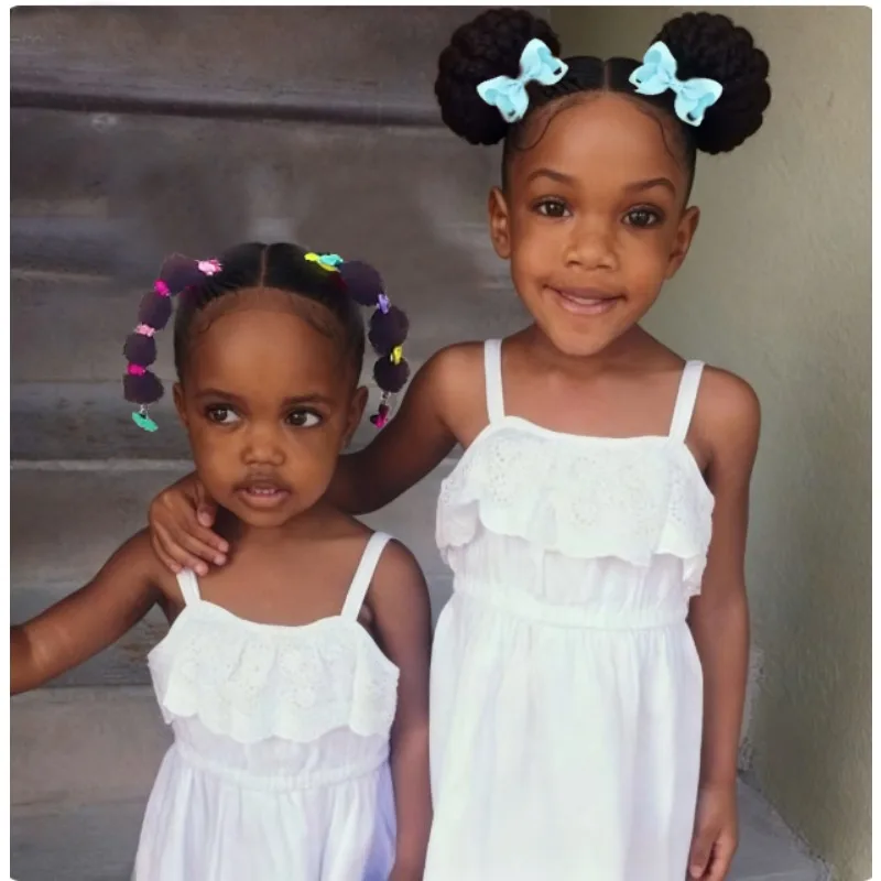 

2pcs Kids 10inch Ponytail Hair Extension Accessories - Marley Kinky Hair Buns Afro Puff with Elastic Bubble Hair Bows for Girls