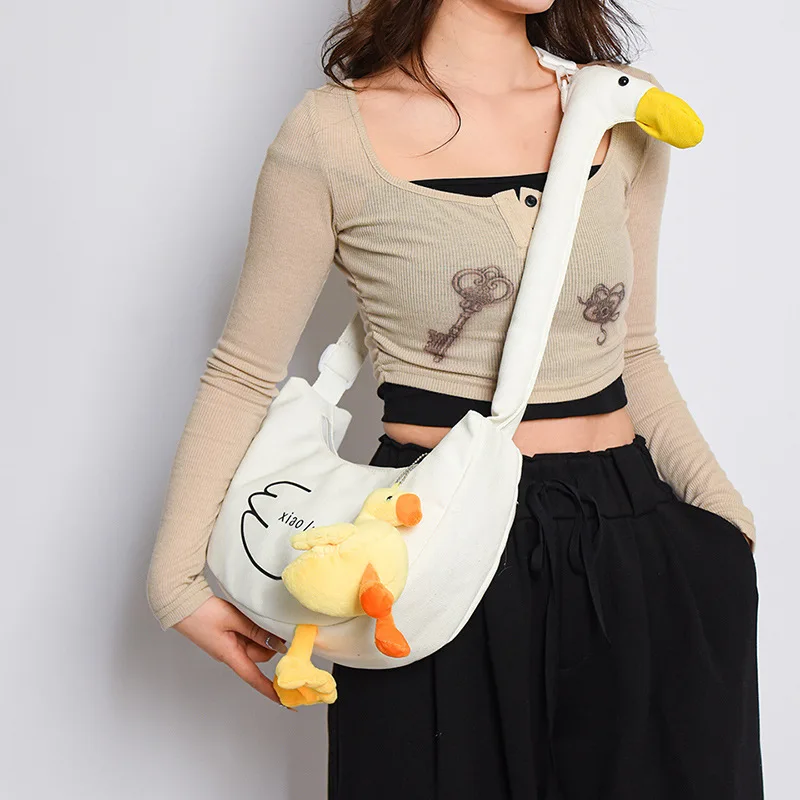 Women cute goose shoulder bag Creative student storage bag girl Long neck funny duck crossbody bag