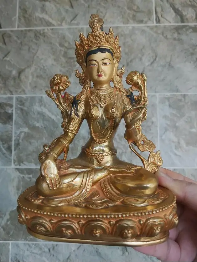 

8" Tibetan Handmade bronze gilt Meditation Buddhism Buddha Statue White tara