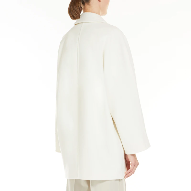 Klassieke witte korte wollen damesjas met dubbele rij knopen, op maat gemaakte kasjmiermix, hoogwaardige winterwarmte, losse en eenvoudige jas