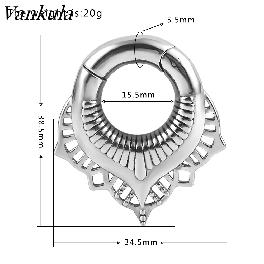 Vankula 10pcs Stainless Steel Ear Weights Pattern Magnet Body Piercing Earrings Ear Expander Gauge Hanger