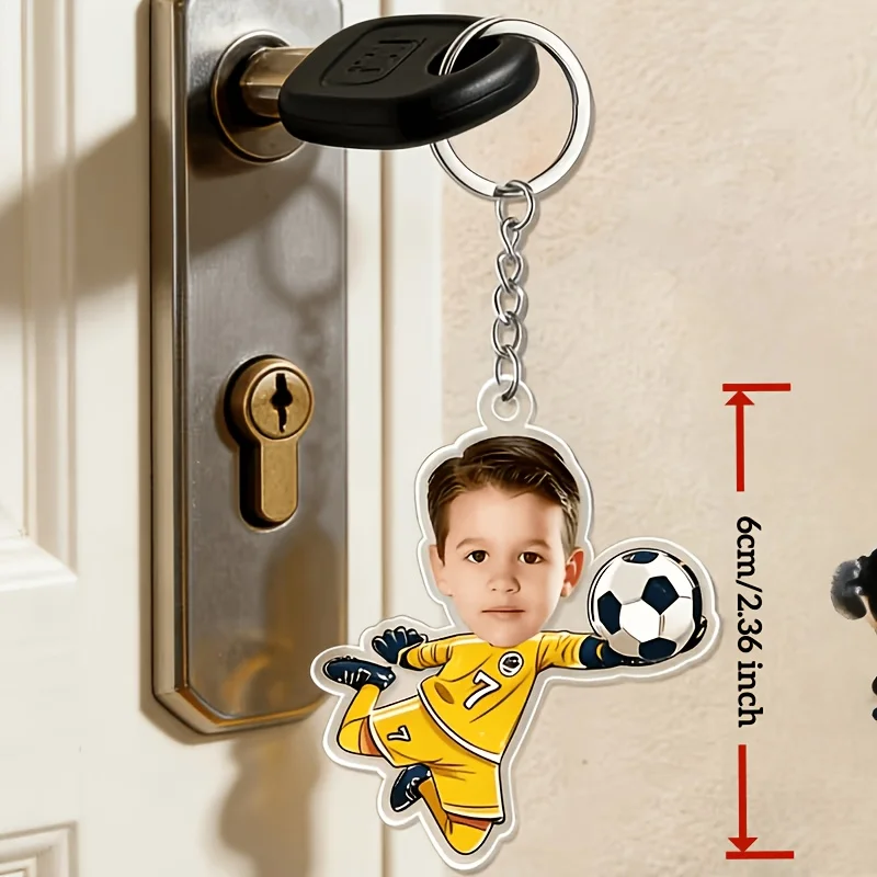 2D Customized Photo and Text Acrylic Keychain Featuring a Football Player, Personalized Cartoon Football Player Keyring, Customizable Football-Themed Keychain, Suitable for Football Fans, Soccer Enthusiasts, Sports Event Souvenirs, Unique Bag Keychain Accessories, Ideal Custom Gift for Birthdays/Christmas/Everyday Use, Personalized, Unique, Ideal Gift for Him, Ideal Gift for Her