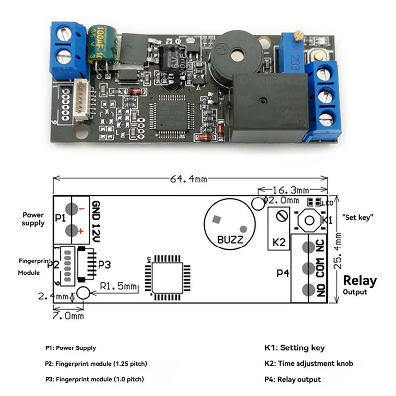 A93E-2X KL202 DC12V Low Power Consumption Rotatable Relay Button Fingerprint Control Board