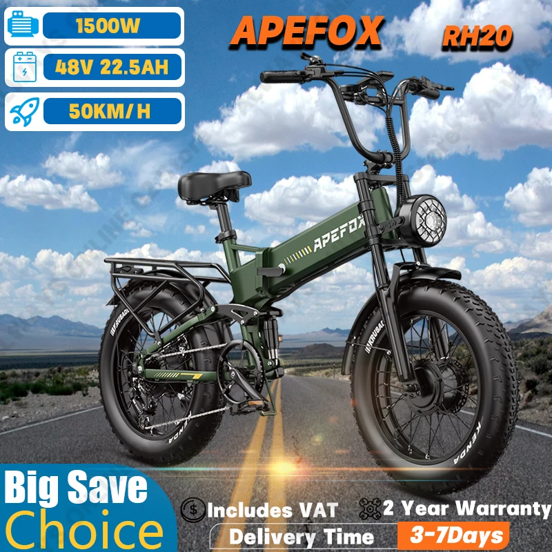 Vélo électrique pliable portable 750W*2 double moteur 48V22.5Ah batterie lithium freins à disque hydrauliques VTT électrique tout-terrain pneus 20 pouces suspension intégrale APEFOX RH20 Vélo électrique de voyage
