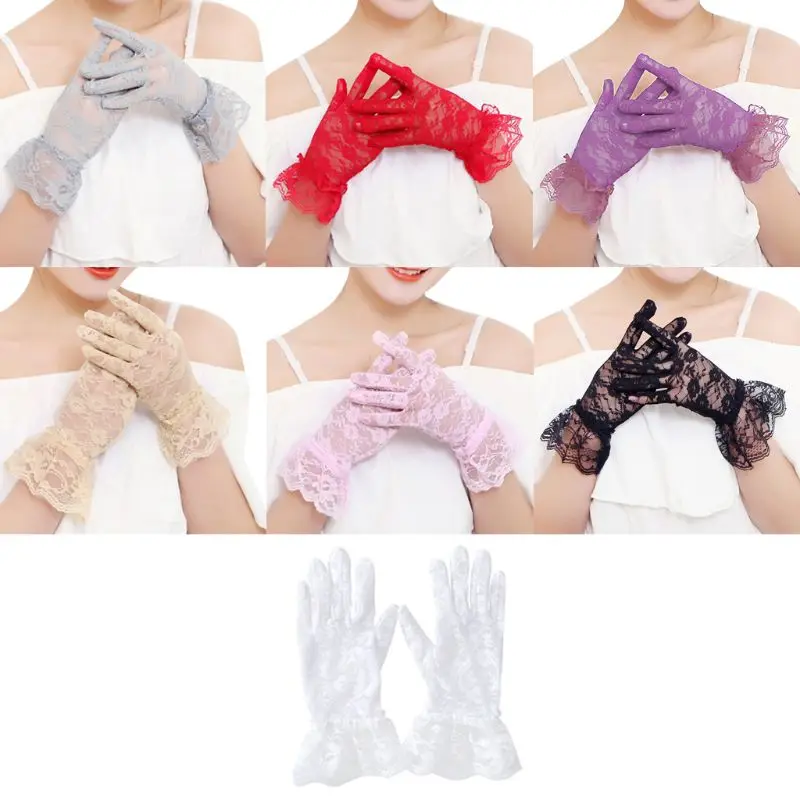 Elegant Women's Short Lace Gloves Princess Style Formal Dressy Mittens for Wedding Dinner Party Pageant Costume Accessories