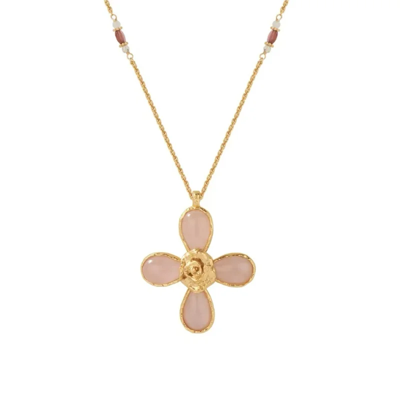 

Fashion Cross Rose Pendant Long Sweater Chain Copper Gold Plated Design Luxury Temperament Ladies Daily Fine Jewelry Gift