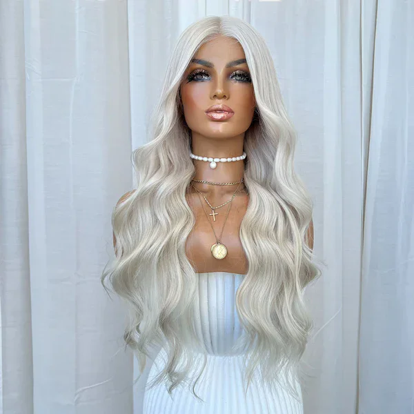 Long Last Platinum Blonde Synthetic Hair 13x4 Lace Front Wigs for Black Women Easy Daily Wear Glueless Transparent Lace Wigs