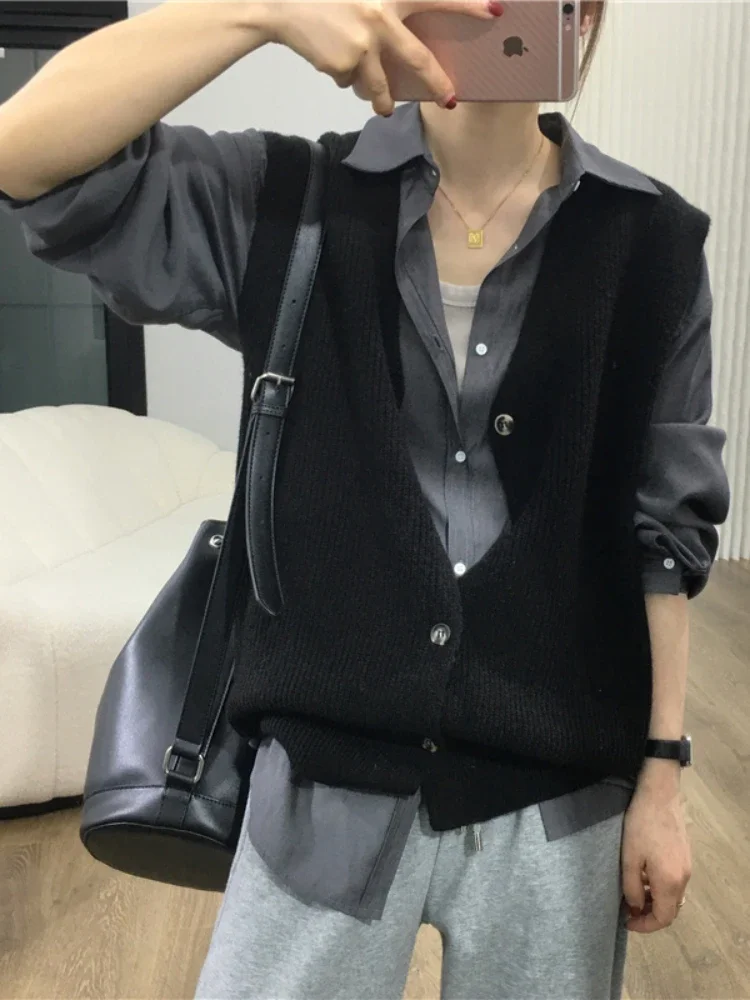 Sweater Vests Women Bandage Creativity Retro Harajuku Design Loose All-match Leisure Korean Style Stylish Autumn Knitwear Ladies