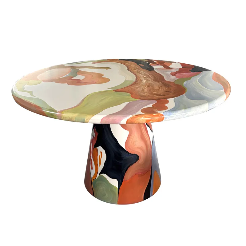 

Painted hand painted oil painting dining table round creative dining table modern simple table