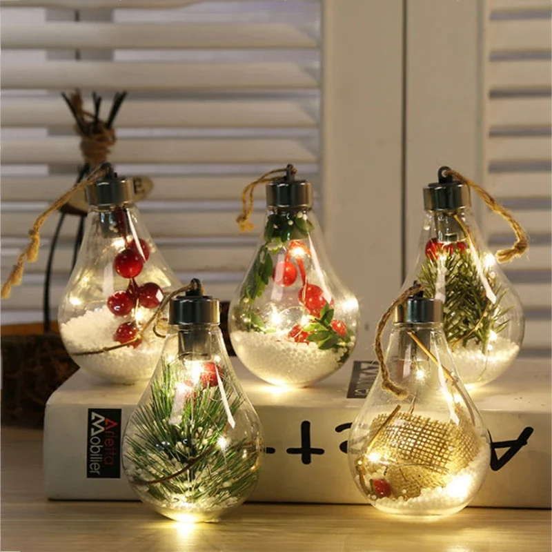 LED عيد الميلاد لمبة ضوء الزخرفية شنقا ضوء عيد الميلاد الحلي المنزل حفل زفاف السنة الجديدة ديكور مصباح الليل الشفاف