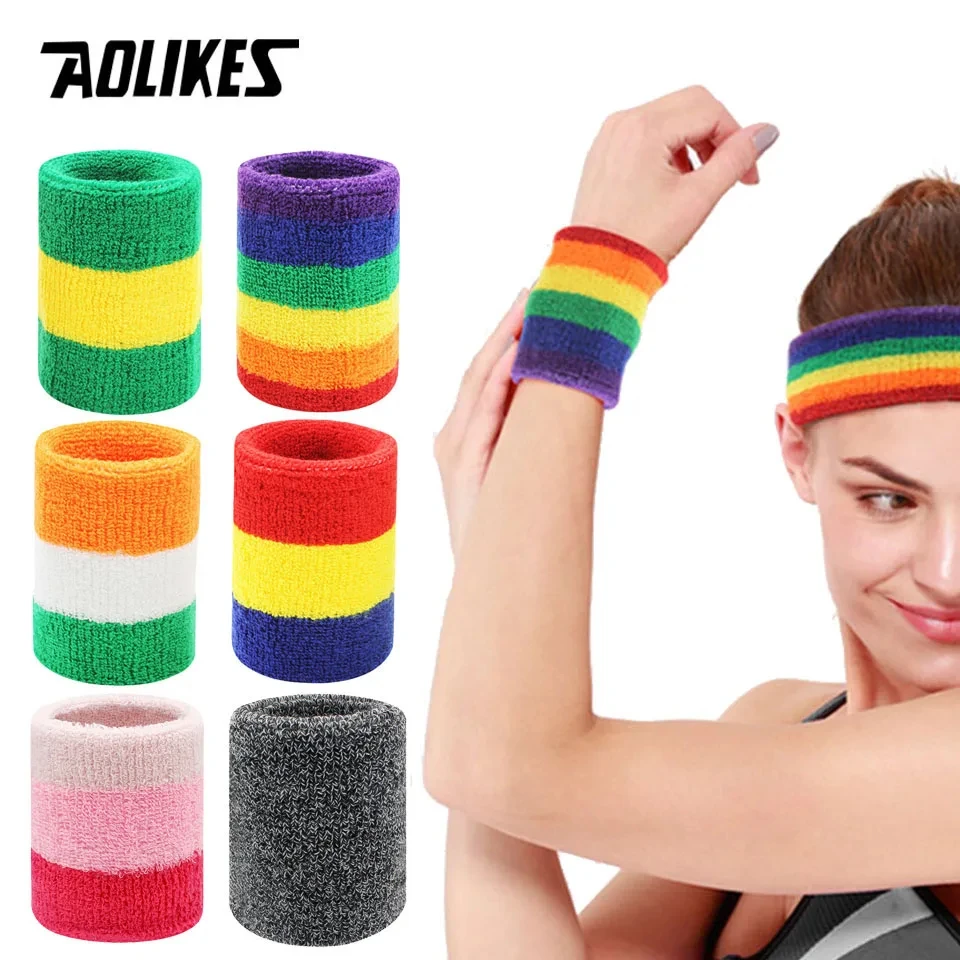 AOLIKES Wrist Sweatband Tennis Sport Wristband Volleyball Gym Elastic Wrist Brace Support Sweat Band Towel Bracelet Protector