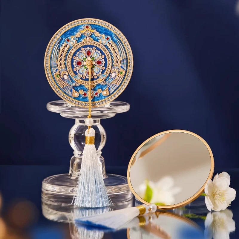 フラワーノウズヴィンテージドットキューフェニックスクラウンキャリング小さなミラー博物館中国の誕生日バレンタインデーギフトメイクアップポータブル