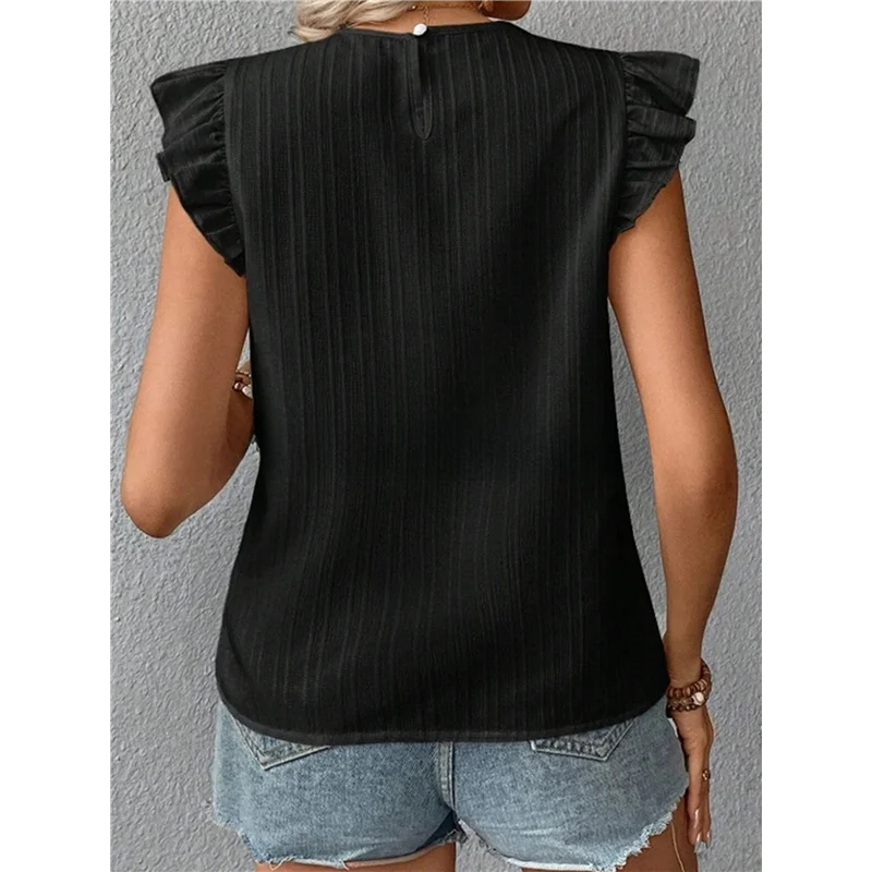 

A83F-Women's Floral Embroidery Blouse Crew Neck Short Sleeve Summer Boho Shirt