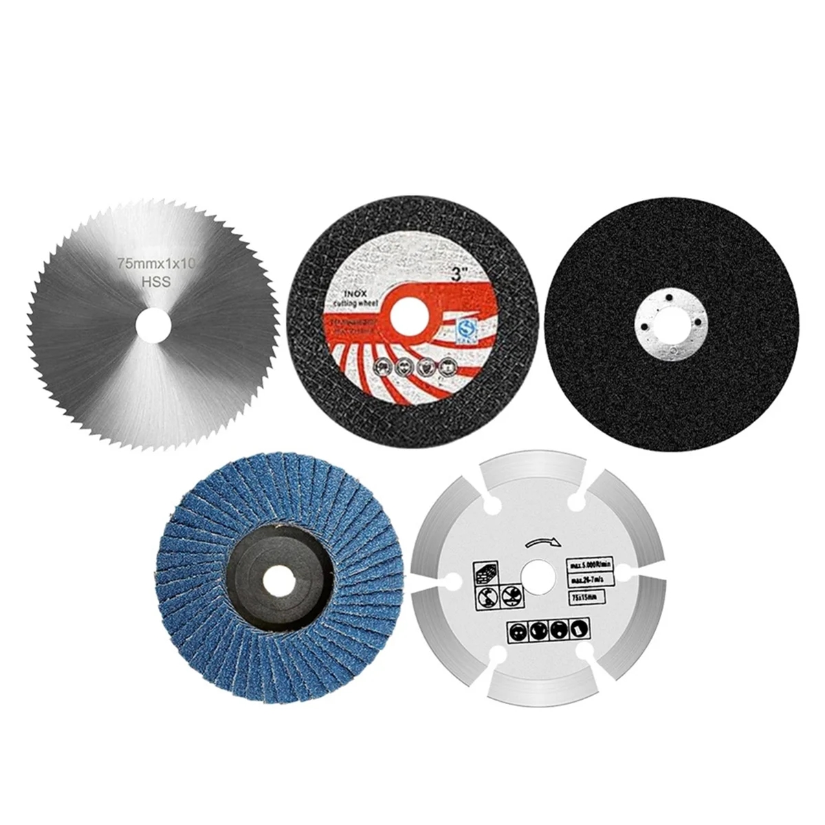 ABJI-5Pcs 75Mm Cutting Disc Kit For 10Mm Bore Angle Grinder Metal Circular Saw Blade Sanding Pads Flat Flap Grinding Wheel