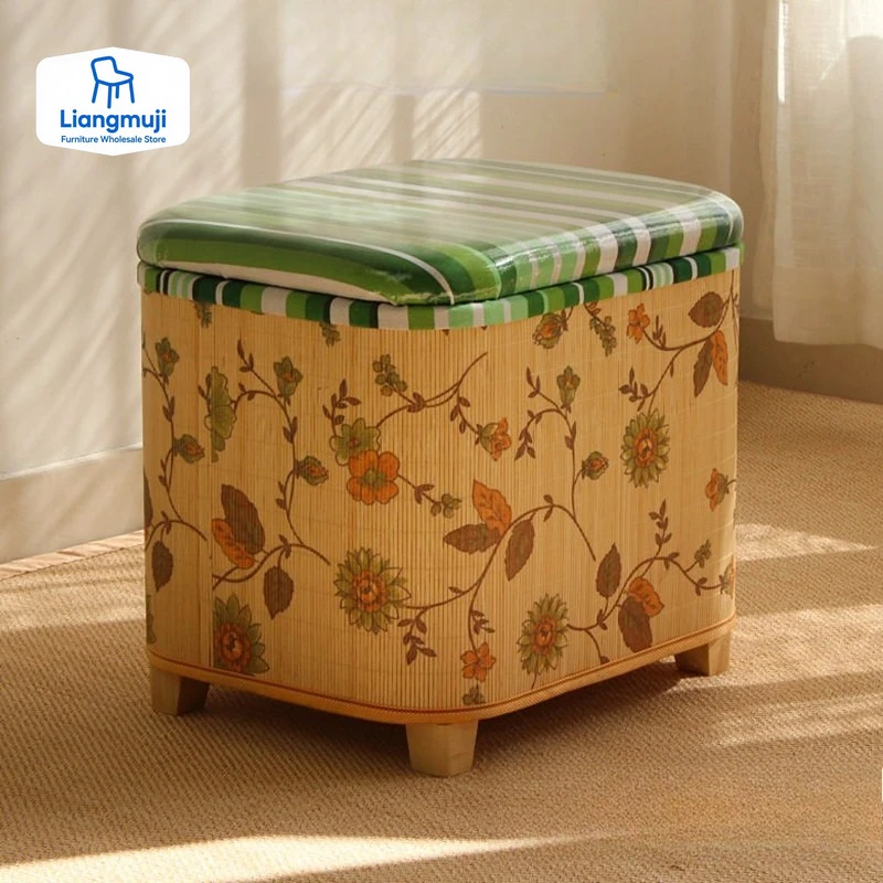 

Household Solid Wood Small Square Stool with Storage Box Sundries Toys Organizer Japanese Hallway Shoes Change Footstool Ottoman