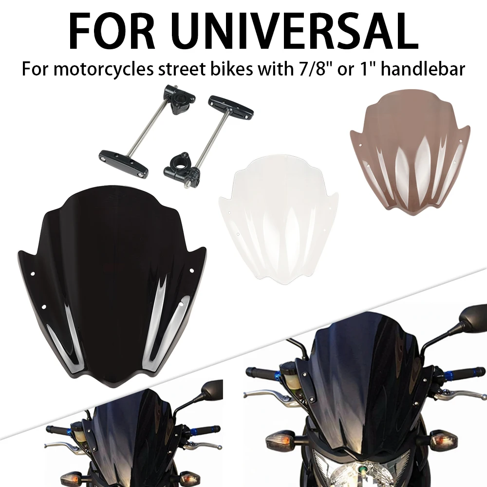 

Universal Motorcycle Windshield Fit For 22 - 25mm Handlebar Street Bikes Bracket Heightened Modified Thickened Front WindScreen