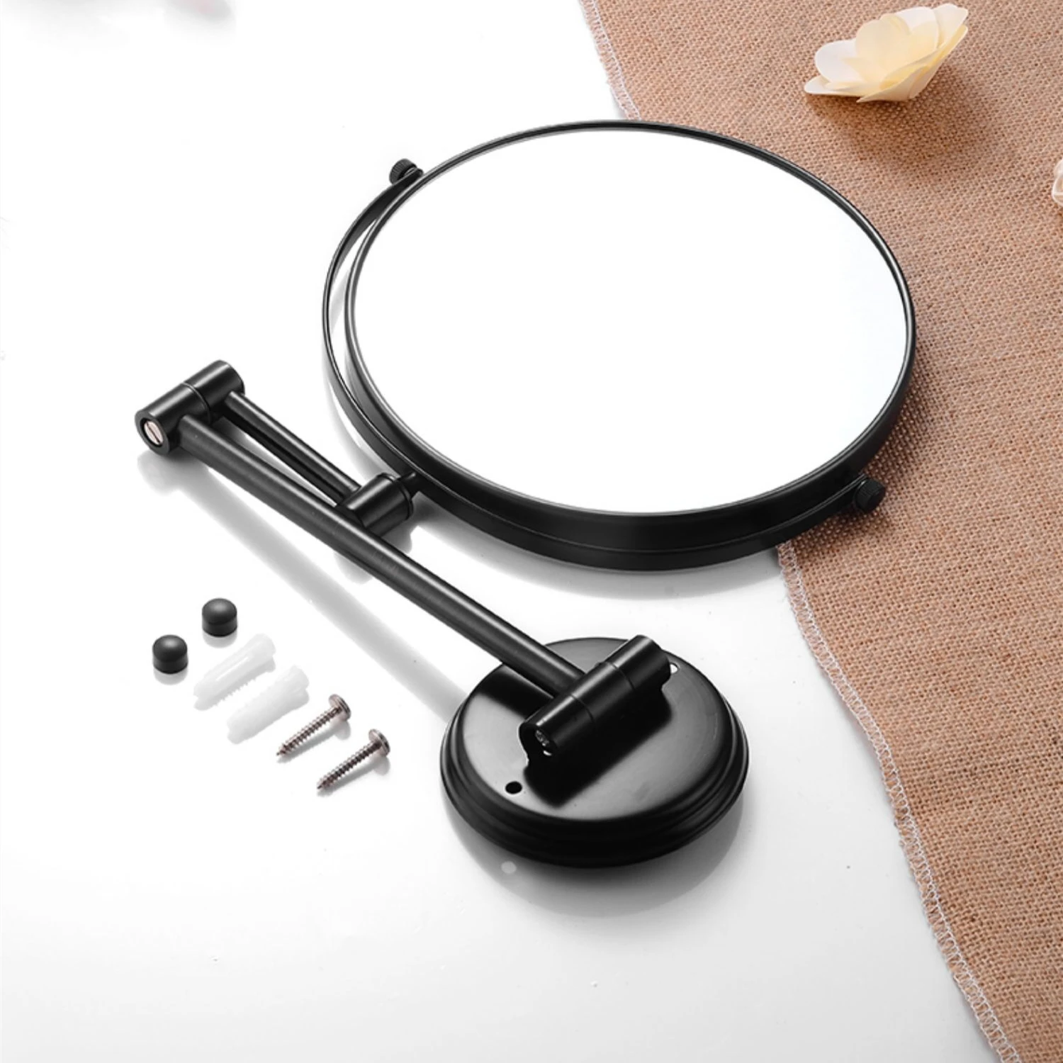 

Makeup Mirror Black/Brushed Gold Brass Telescopic Folding 8 Inches Magnifying Dual Face Round Mirrors Bathroom Cosmetic Mirror