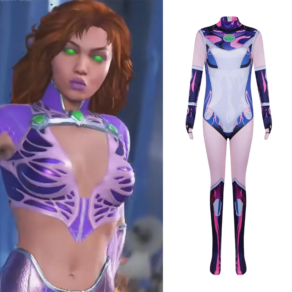 anime-teen-titans-starfire-koriand'r-cosplay-costume-superhero-jumpsuit-zentai-bodysuit-halloween-carnival-party