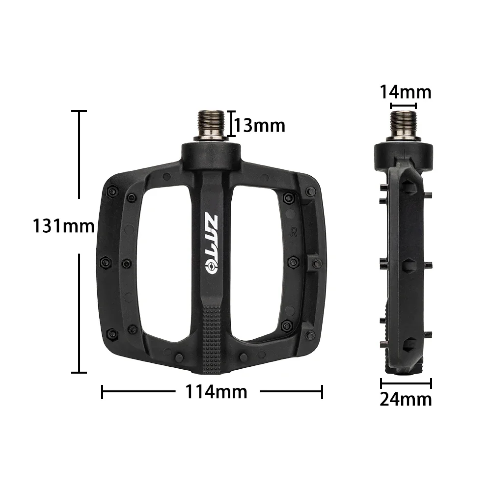 ZTTO 3 Bearings MTB Externa Big Bearing Flat Pedal Steel axle XC AM Mountain Road bike Anti-slip Nylon Plastic 9/16 Bicycle
