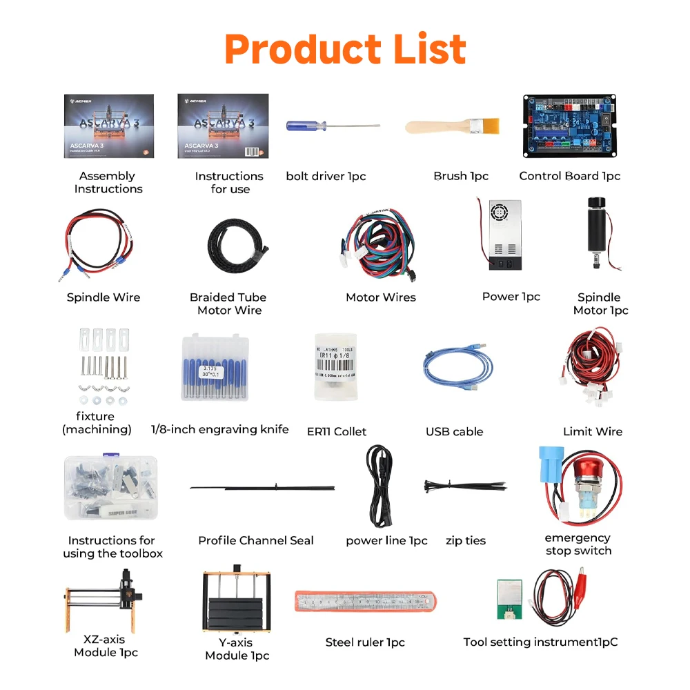 Frezarka CNC ACMER 500W do drewna/metalu/akrylu, uchwyt ER11, 300*180*78 mm, Ascarva 3S