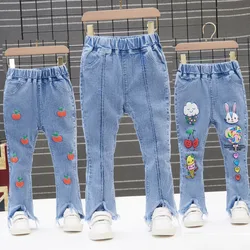 Pantalon en jean pour enfants, taille élastique, ourlet à franges, Style cloche, Long, printemps automne, 90-130