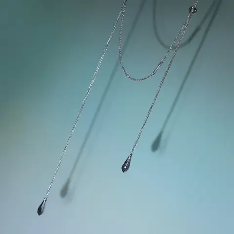 Gender-Neutral Minimalist Cyberpunk Long Sweater Chain Gem Cone Letter Necklace Titanium Steel Stainless Steel