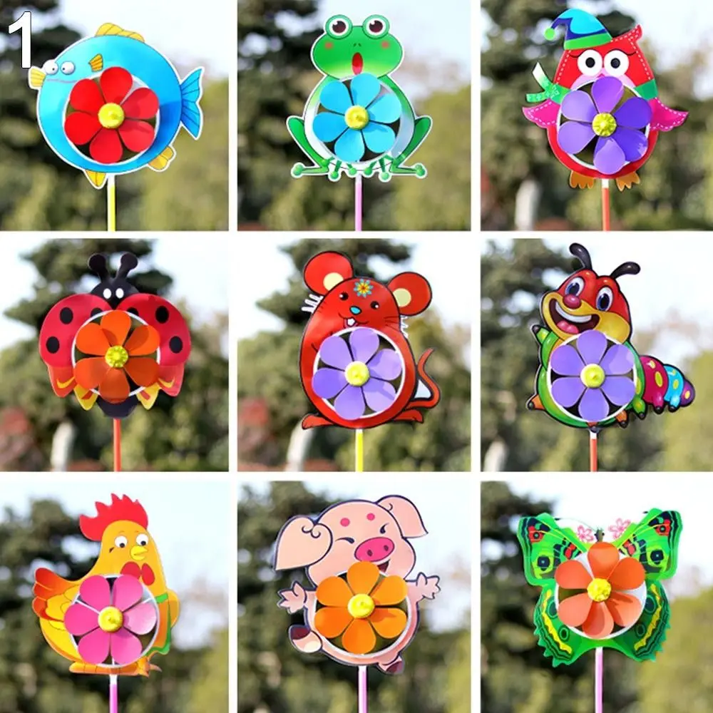 New Kids Toys Cartoon Children Toys Plastic Wind Spinners Colorful Animal Windmills Layout Pinwheels Toys DIY Wind Spinners