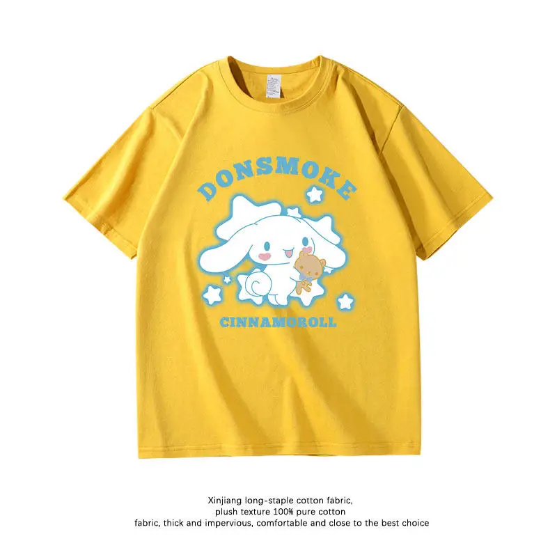 

New Cartoon Children's T-shirt Summer Sanrio Melody Kuromi Yu Gui Gou Katie Cat Pure Cotton Printed Parent Child T-shirt