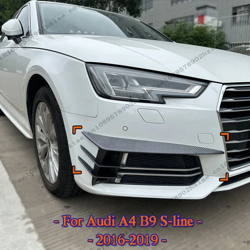 

Обновление внешнего вида, передний бампер, боковой спойлер, крышка вентиляционного отверстия для Audi A4 B9 S-line TFSI TDI 2016-2019, глянцевый черный нож, комплекты кузова