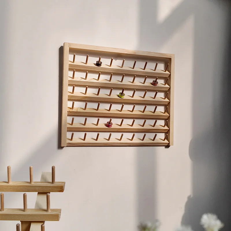 Wooden storage rack, foldable spool rack, can be wall-mounted, wax thread, lock core, thread, wig storage