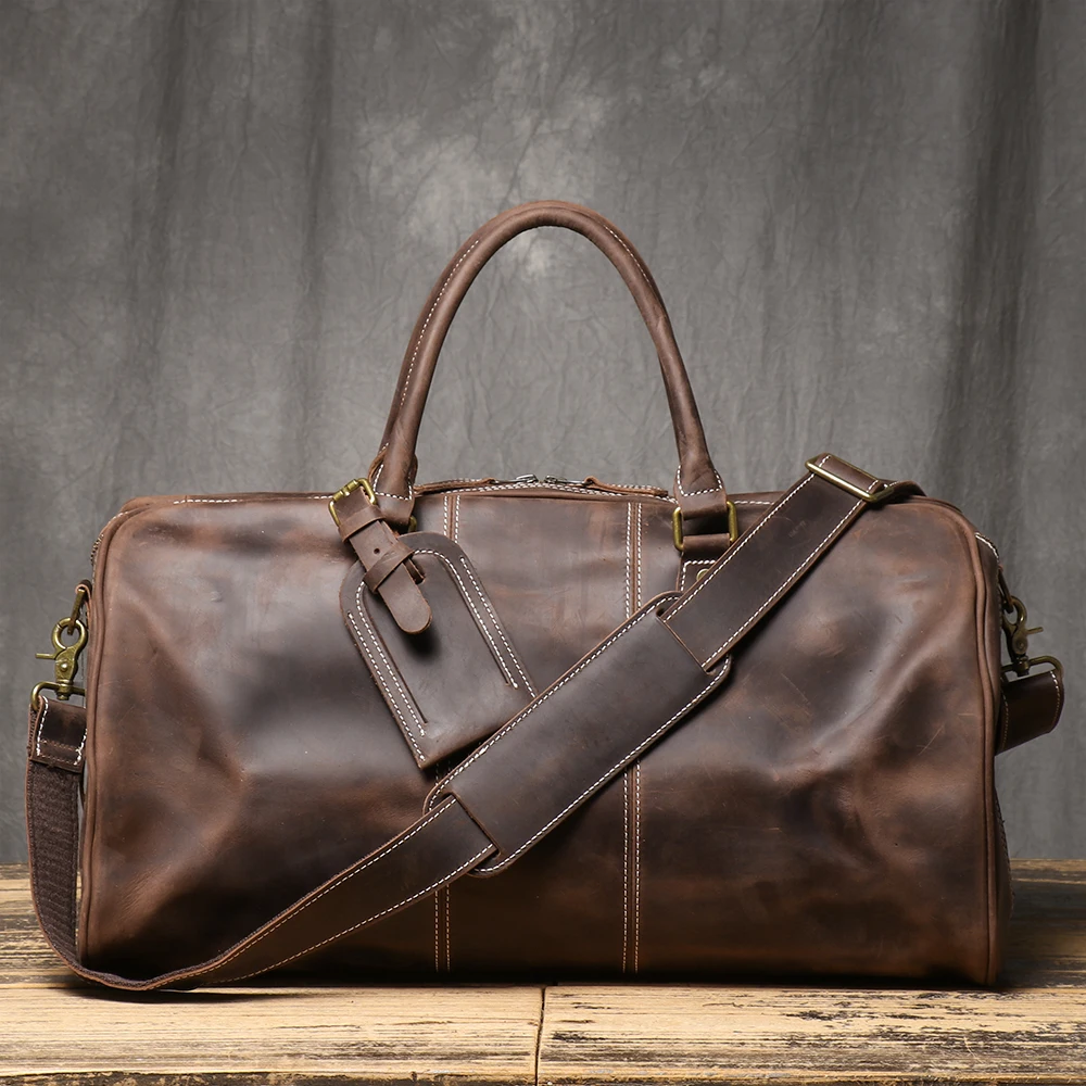 Roog Premium Vintage Leder Einkaufstasche-robustes Rindsleder der ersten Schicht, Reisetasche mit großer Kapazität für unterwegs, stilvoller Cross