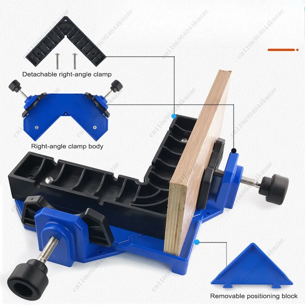 Right angle clamp for woodworking, firmly fixes plates, ideal for positioning and fastening work