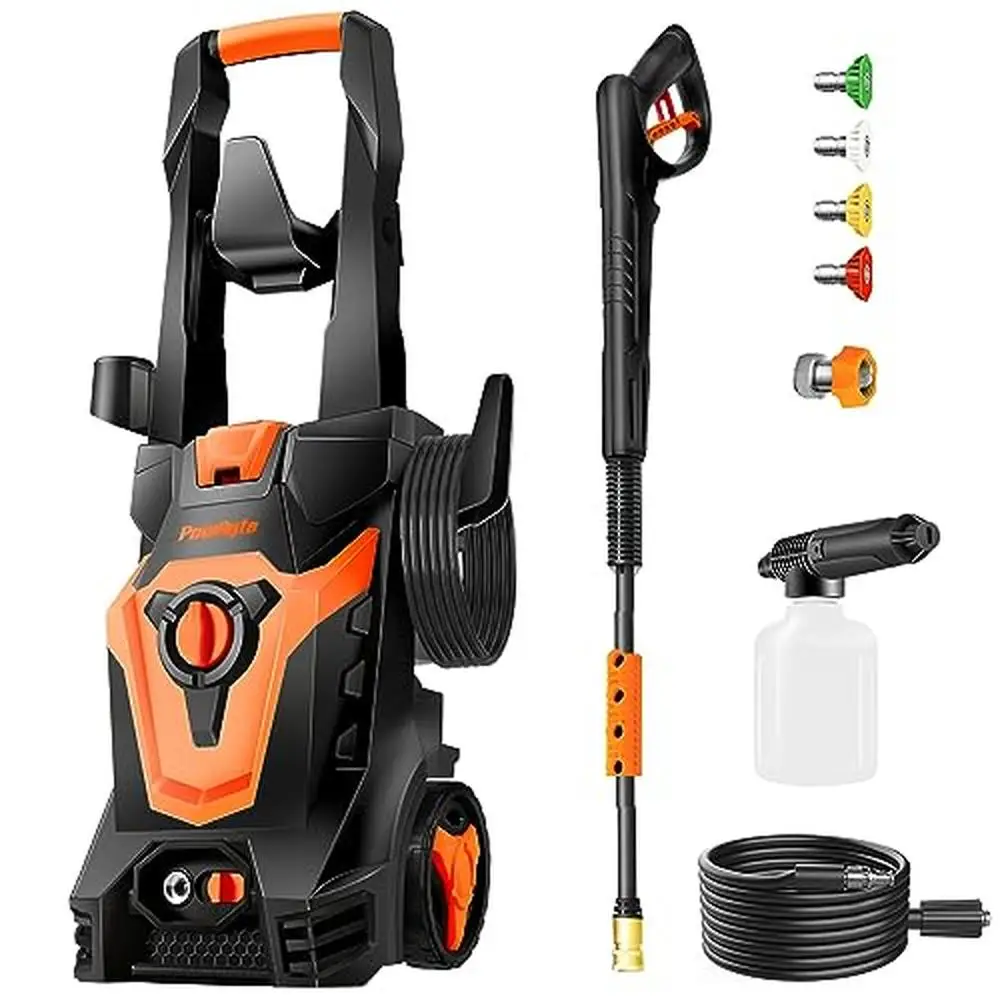 

Electric Pressure Washer 4000 PSI 2.6 GPM 5 Tips Foam Cannon Soap Tank Quick Connect Cleans Grime Effortlessly