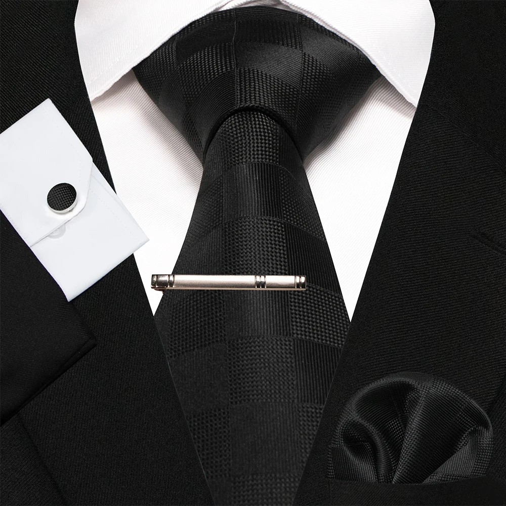 KAMBERFT Marineblau Gestreifte Seidenkrawatte für Herren, Modisches Design, Geschenkset mit Taschentuch und Manschettenknöpfen, Business-Party-Gravata – Detail 18
