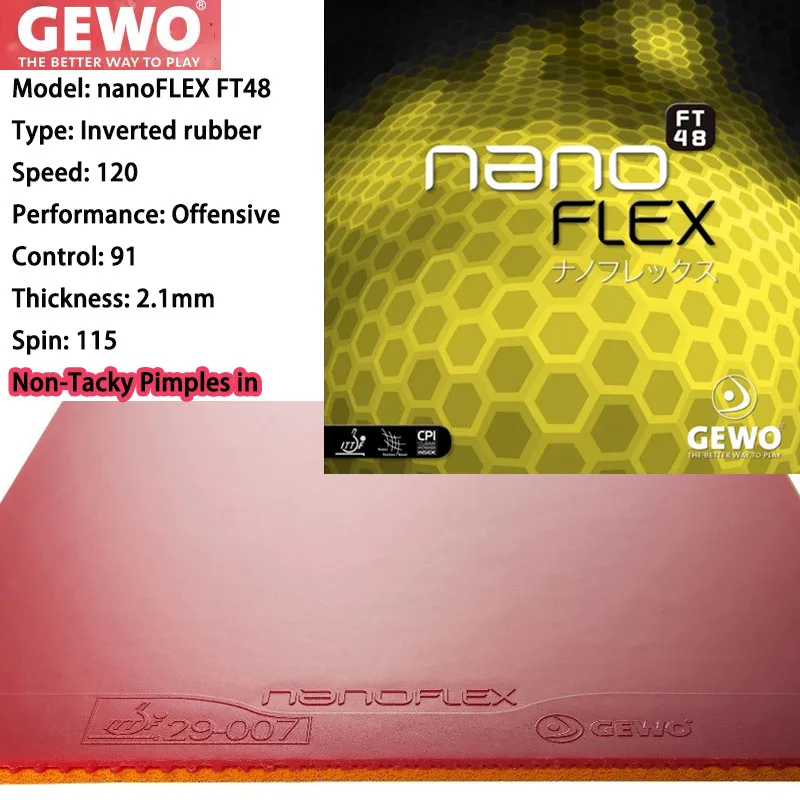

GEWO Nano FLEX FT48 Резиновый лист для настольного тенниса Липкие шипы в немецком стиле 2,1 мм Губка Наступательная резина для пинг-понга, одобренная ITTF