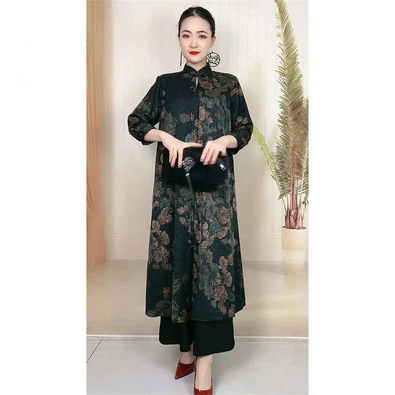 Spring New Chinese Style Improved Cheongsam Dress Women High End Fashion Fake Two-piece Dress Patchwork Print Vestidos M-5XL