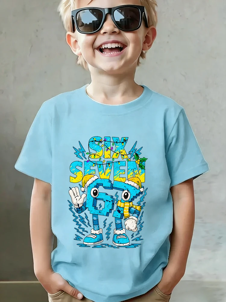 

Summer Short Sleeve Tops Six Seven Italian Brainrot Print T Shirt Kids Leisure Cotton T-shirt Boy Girl Toddler 67 Trend T-shirts