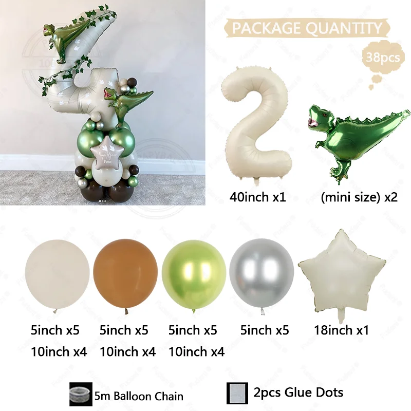 38Pcs Jungle Theme Dinosaur Party Balloon Arch Set for Boy Wild One 1-9st Birthday Party Decoration Baby Shower First Birthday view 5