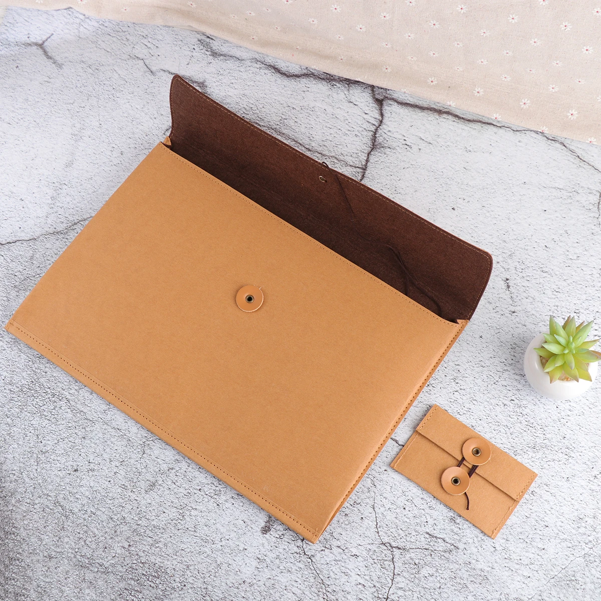 

Kraft Paper File Pocket Waterproof Document Holder Papers Magazines Business Receipts Easy Clean Retro Yellow Strong