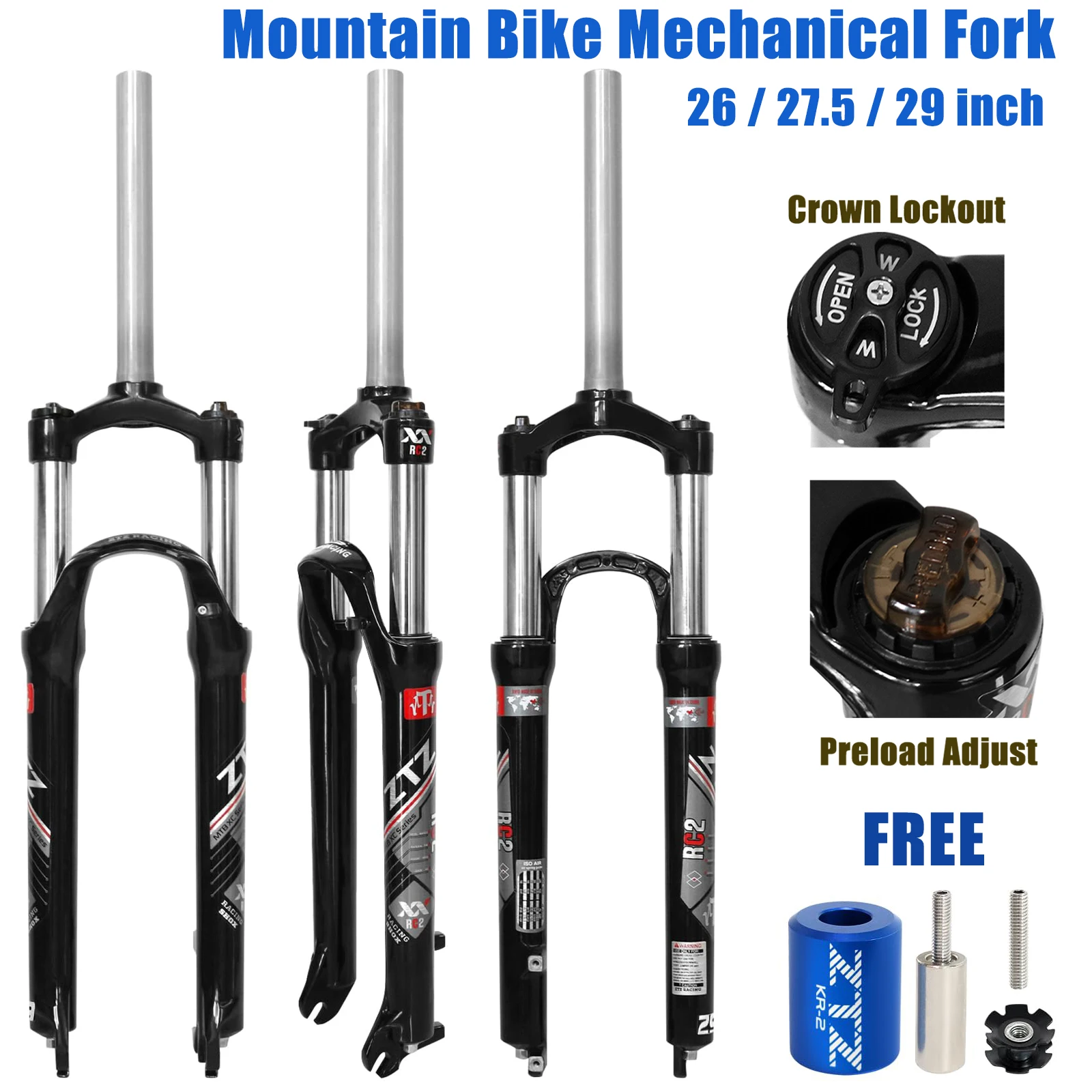 

26/27.5/29 Inch MTB Suspension Fork, Travel 120mm, 28.6mm Straight Tube QR 9mm, 100mm Spacing Hub, Crown Lockout Aluminum Alloy Shock Absorber XC Mountain Bike Front Fork