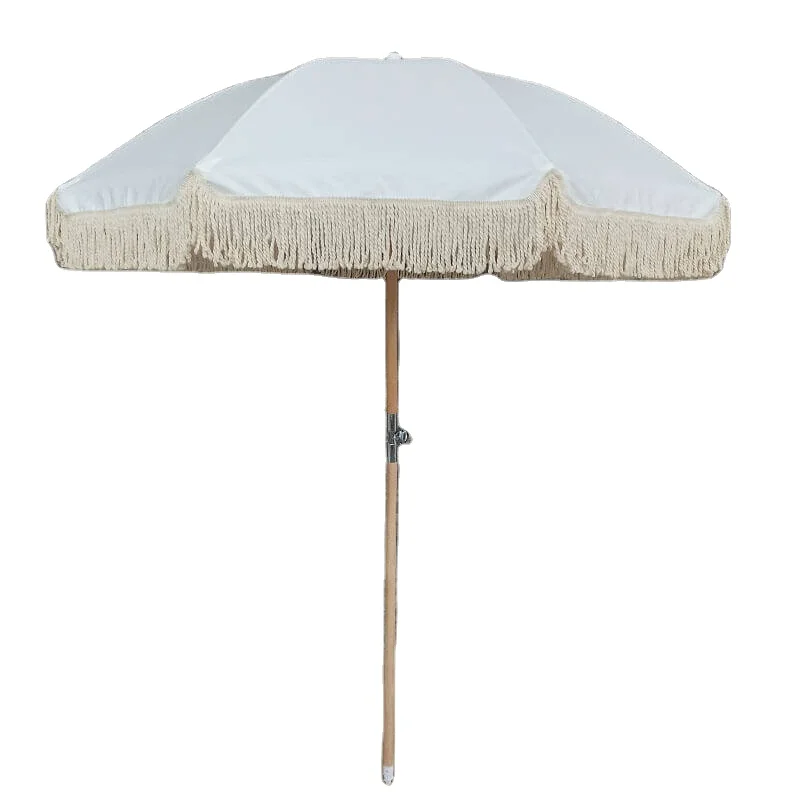 compact lightweight retro white beach umbrellas with good fringe, striped red blue pink yellow black orange green beige colorful