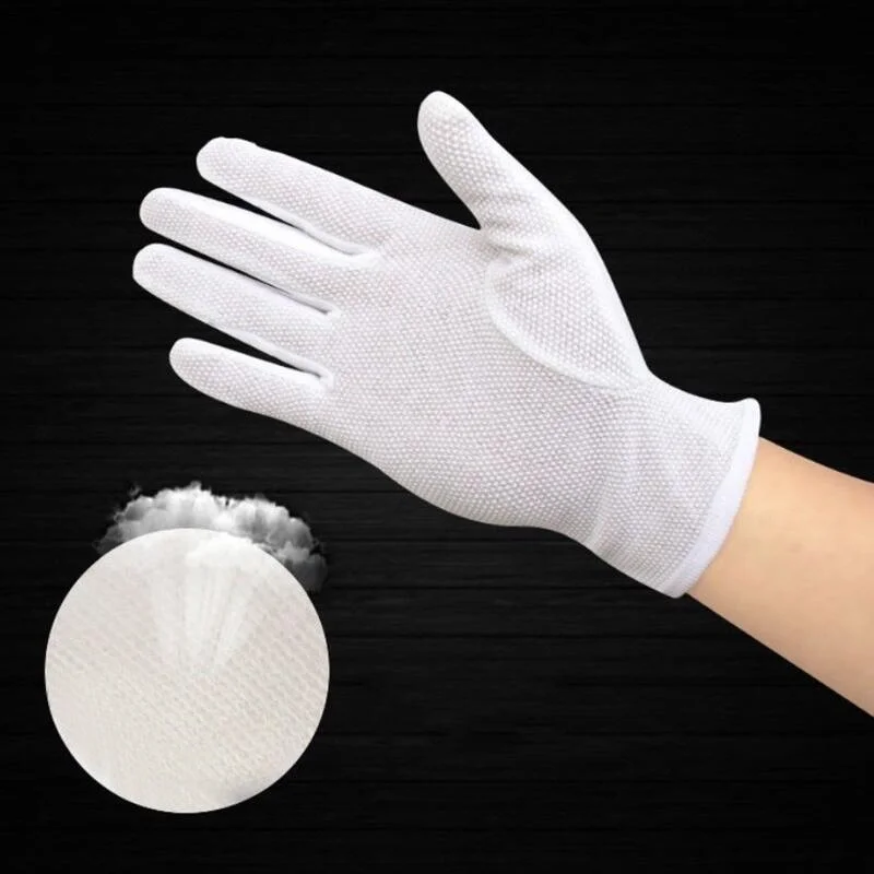 Cotton Gloves Men Women Non-Slip White Uniform Gloves with Cuff Formal Tuxedo Costume Police Honor Guard Marching Working Gloves