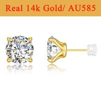 1pair 14K Gold Moissanite Stud Earrings for Women Simple Classical 4-Prong Lab Diamond Ear Stud Wedding Engagement Gift Jewelry