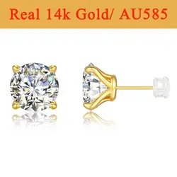 1pair 14K Gold Moissanite Stud Earrings for Women Simple Classical 4-Prong Lab Diamond Ear Stud Wedding Engagement Gift Jewelry