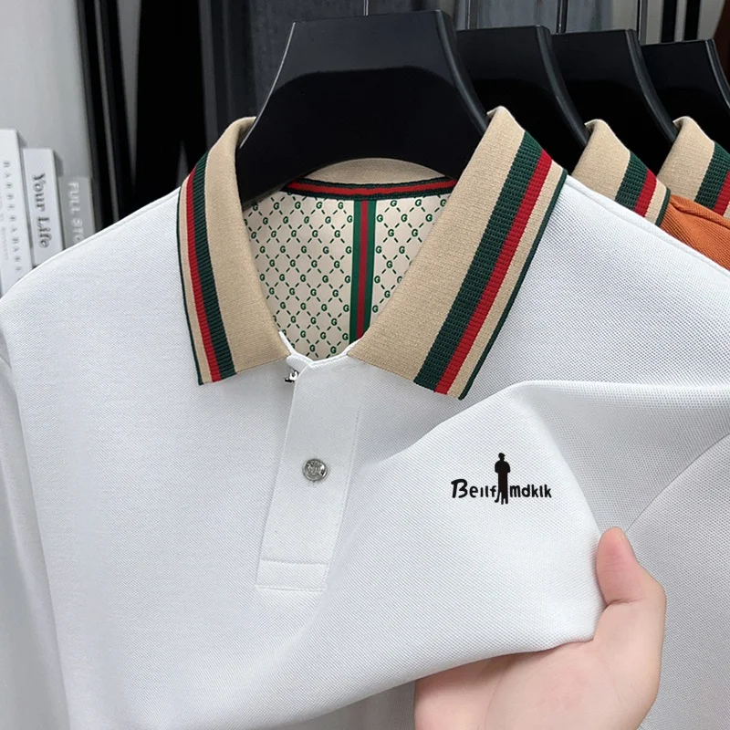 Advanced Design Lapel Polo Shirt New Printed Autumn Solid Color Comfortable Long Sleeve T-Shirt Fashion Exquisite Men's Clothing