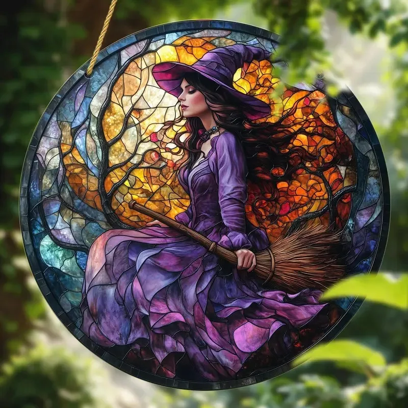 Witch Theme Acrylic Sun Catcher- Window Hanging Decor with Stained Glass Appearance for Multi-Scene Decor Perfect festival Gift